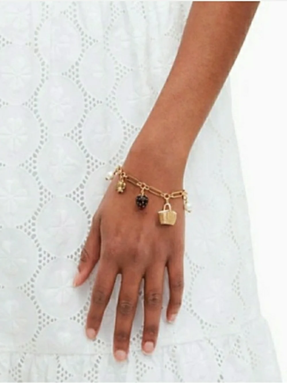 Kate Spade Picnic Gold-Tone Strawberry, Pearl & Flower Charm Bracelet ($148!) - Picture 3 of 4